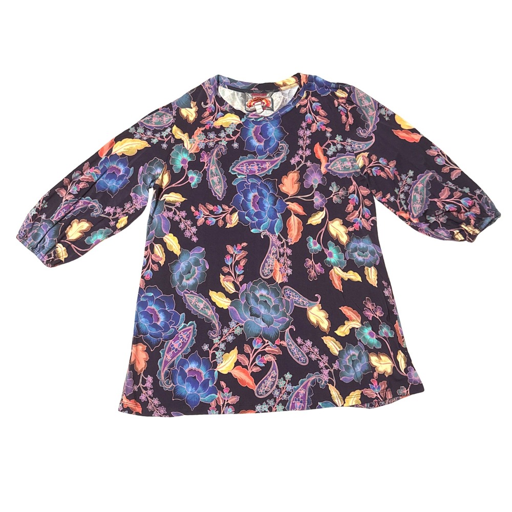 Johnny Was Los Angeles Floral Paisley Tunic Top Purple Blue Boho Womens Medium